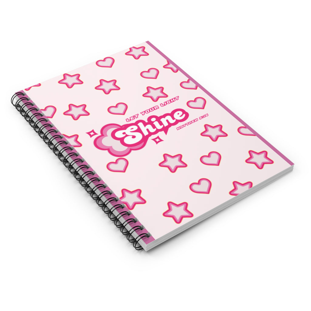 Cute Spiral Notebook - Shine with Stars, Gift for Students, Journaling, Motivational Quotes, School Supplies, Pink Aesthetic