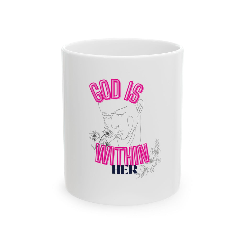 Empowering Ceramic Mug for Her, Inspirational Coffee Mug, God is Within Her Gift, Motivational Cup, Spiritual Drinkware
