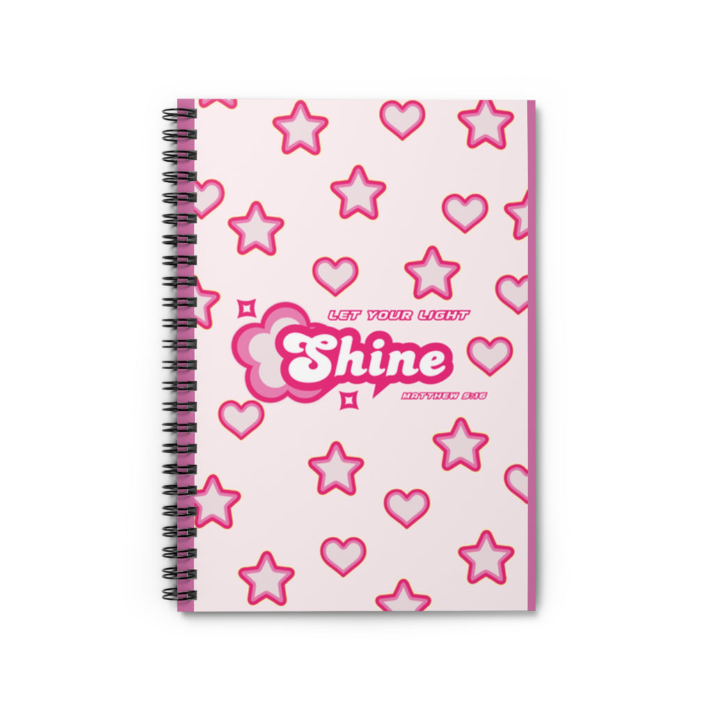 Cute Spiral Notebook - Shine with Stars, Gift for Students, Journaling, Motivational Quotes, School Supplies, Pink Aesthetic