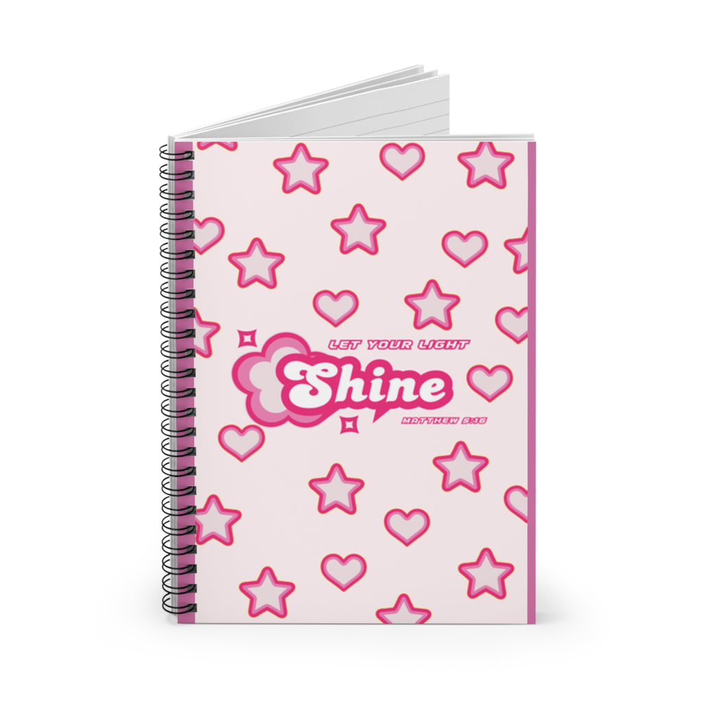 Cute Spiral Notebook - Shine with Stars, Gift for Students, Journaling, Motivational Quotes, School Supplies, Pink Aesthetic